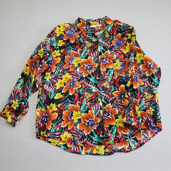 Chorus Girl Tops - Chorus Girl Vintage 90s Beaded Floral Rayon Button Up Shirt Womens 22 Plus Size